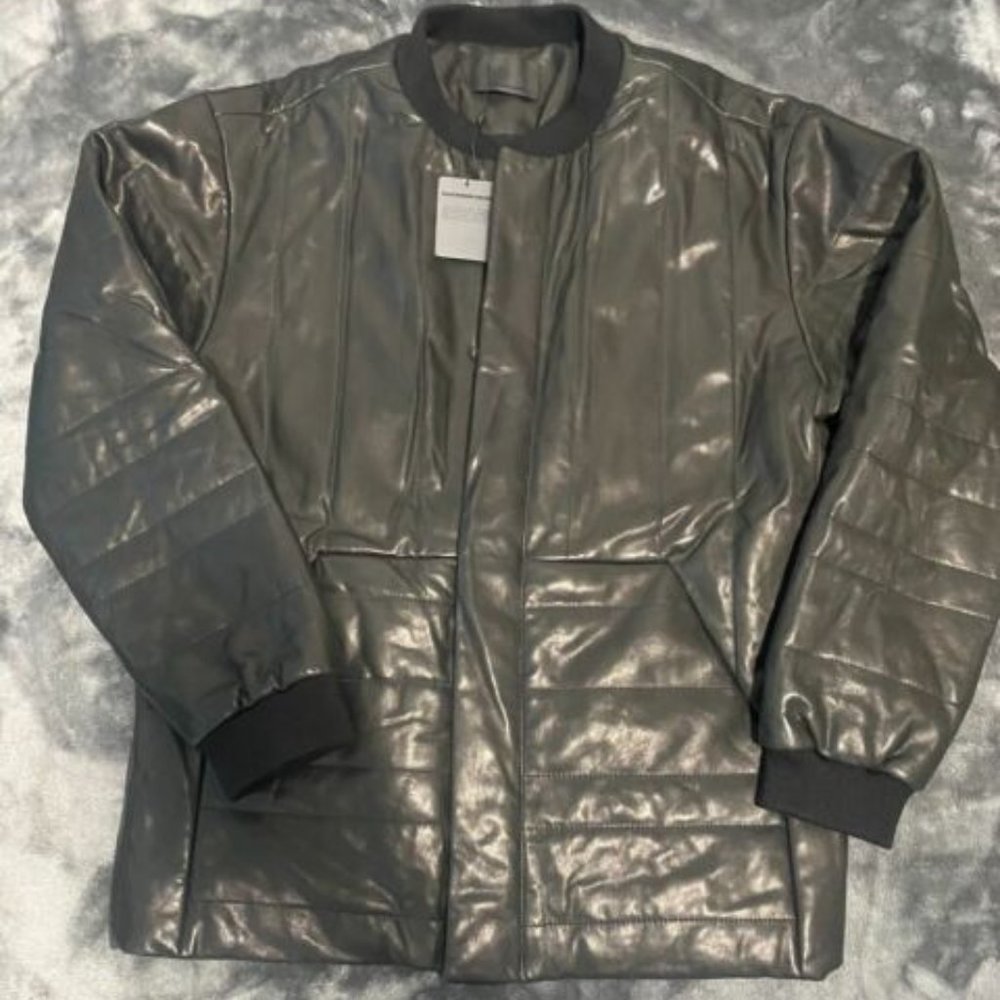 ALEXANDER WANG Black Lambskin Leather Full Zip Puffer Bomber Jacket 52 BRANDNEW!
